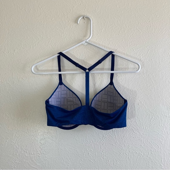 Victorias Secret Womens Bra 34D Racerback Semi Demi Blue Front Hook Padded - Picture 2 of 10